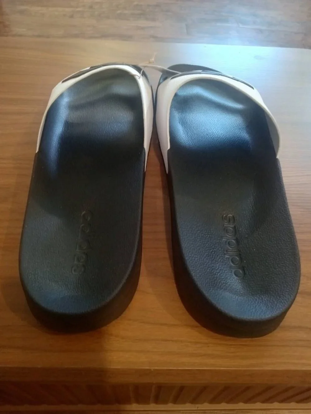 Adidas Mens Adilette Shower Size 18 BLK/WHT Athletic Cloudfoam Slide New Size 18